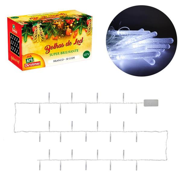 Imagem de Pisca Pisca Luz De Natal Bolhas 30 Leds Branco 4M 127V