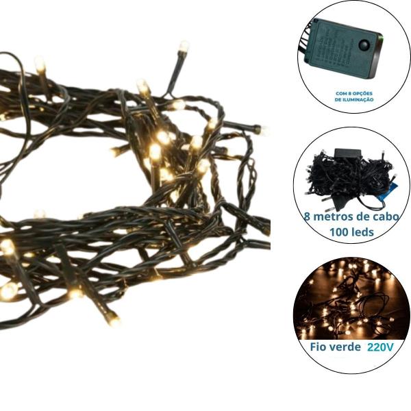 Pisca Pisca Luz De Natal Enfeite 100 Lampadas 8 Metros 220V - art christmas Imagem de Pisca Pisca Luz De Natal Enfeite 100 Lampadas 8 Metros 220V