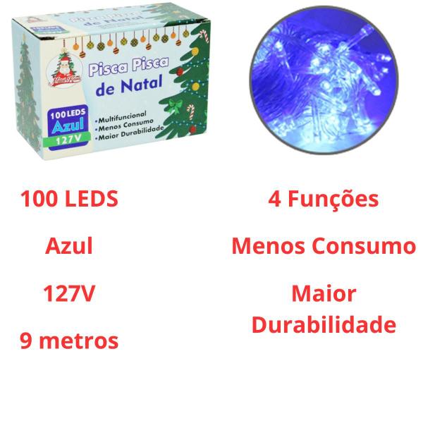 Imagem de Pisca Pisca Natal 100 Luzes Led 9 Metros Cordão Transparente Diversas Cores