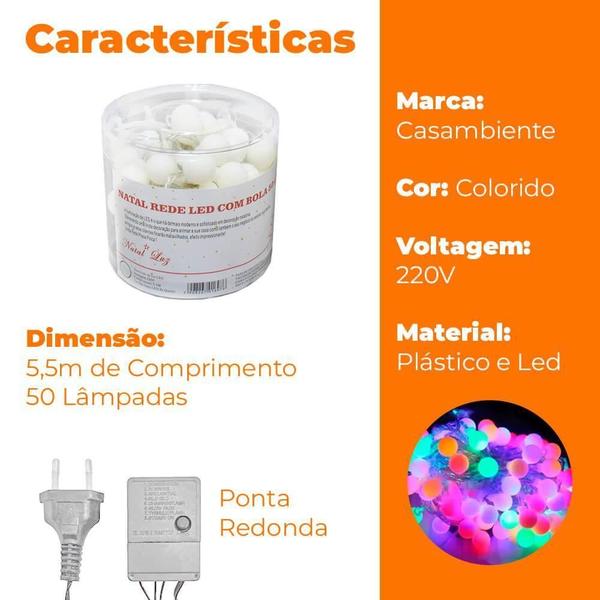 Imagem de Pisca Pisca Natal Bolinhas Led Colorido 50 Lâmpadas 220V