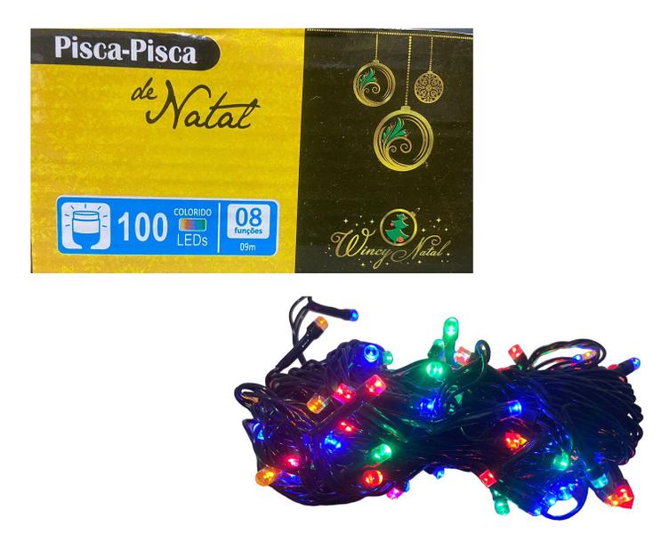 Imagem de Pisca Pisca Natal Colorido 100 Leds 8 funções-9 m-kit 2 cxs