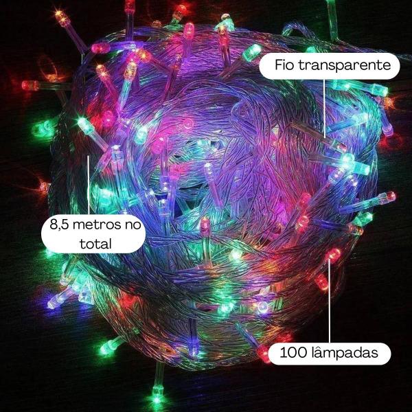 Imagem de Pisca Pisca Natal Led 100 Leds Colorido 8 funções 220v