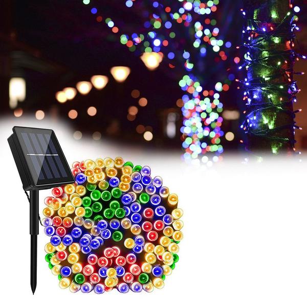 Imagem de Pisca Pisca Natal Led 200 Lâmpadas Colorida ou Dourado Solar 20m 8 Modos Decoração Enfeite Luzes Externa Jardim