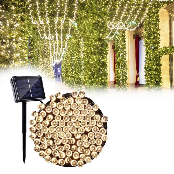 Imagem de Pisca Pisca Natal Led 200 Lâmpadas Colorida ou Dourado Solar 20m 8 Modos Decoração Enfeite Luzes Externa Jardim Quintal Garagem