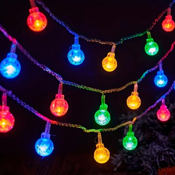 Imagem de Pisca Pisca Natal Led  Solar 50 Lâmpadas Dourado ou Colorido 7m 8 Modos Decoração Enfeite Luzes Externa Jardim