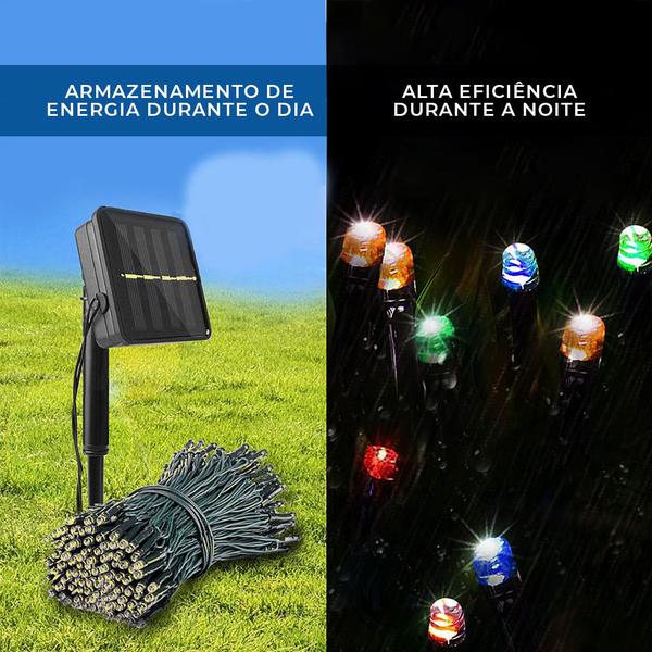 Imagem de Pisca Pisca Natal Solar Led 200 Lâmpadas Colorida 20m 8 Modos Decoração Enfeite Luzes Externa Jardim