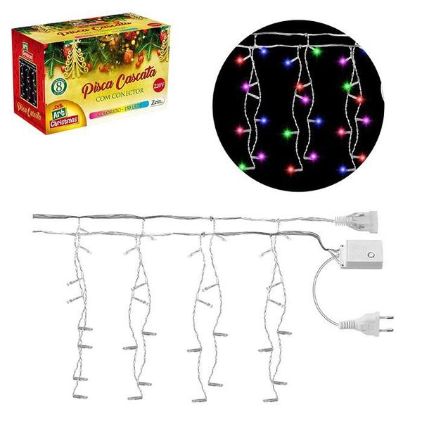 Imagem de Pisca pisca natalino cascata 150 leds 4m colorido rgb 220v