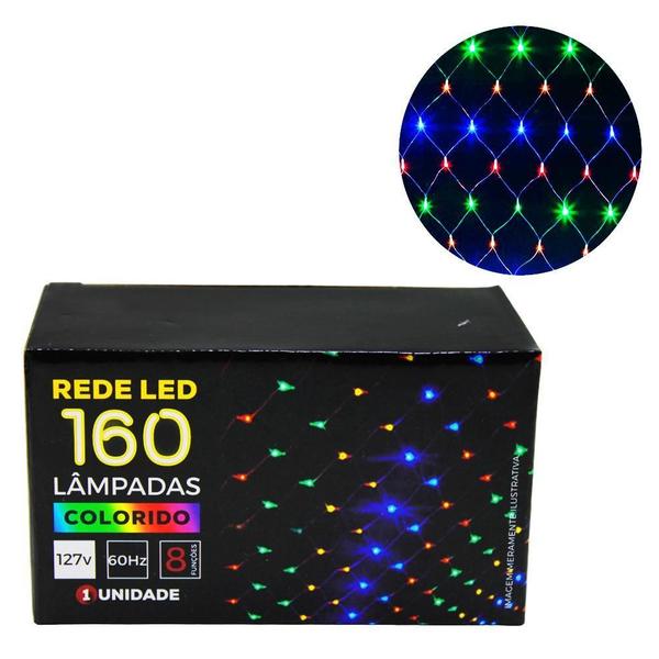 Imagem de Pisca Pisca Rede Led Colorido 160 Lâmpadas 8 Funções 110V