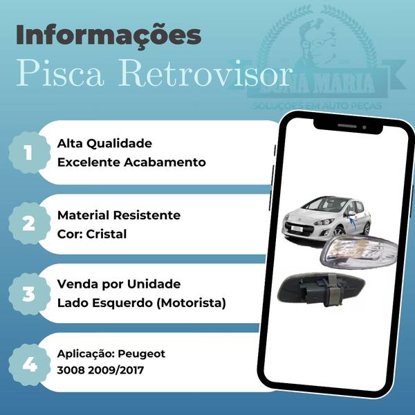 Imagem de Pisca retrovisor esquerdo peugeot 3008 2009/2017