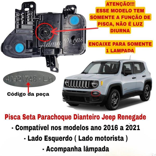 Imagem de Pisca Seta Parachoque Dianteiro Jeep Renegade 2016 2017 2018 209 2020 2021 Lado Esquerdo Original