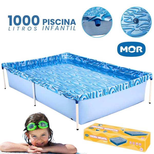 Imagem de Piscina 1000 Litros Retangular Estruturada Reforçada com Barras Anti Derrapante e Vasão para Água