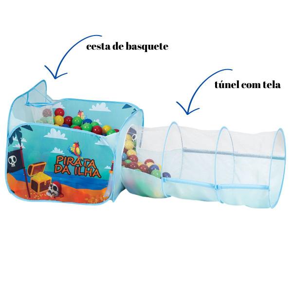 Piscina 2 Em 1 Basquete Túnel com 40 Bolinhas Pirata da Ilha - Fabrincando Imagem de Piscina 2 Em 1 Basquete Túnel com 40 Bolinhas Pirata da Ilha