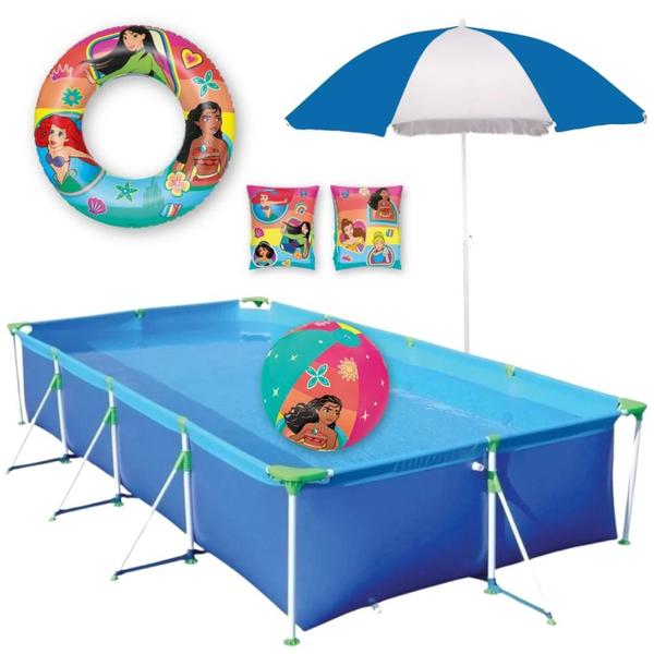 Imagem de Piscina 6200l Mor + Guarda Sol + Bola Inflavel + Boias Princesas  Kit 