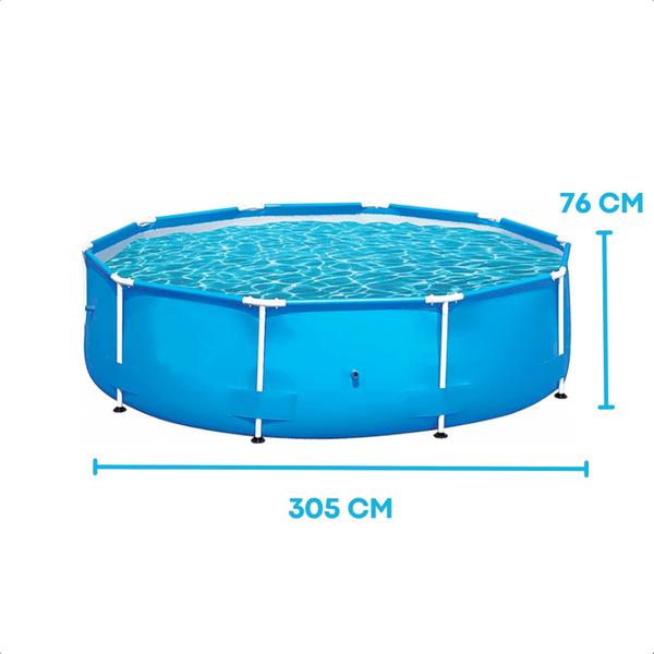 Imagem de Piscina Armação Redonda 5.000 Litros PVC Desmontável 3,03 M x 76 cm Cor Azul Com Kit Reparo BEL - 510000