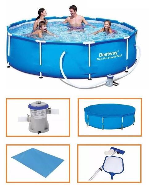 Imagem de Piscina Bestway 4678 Litros Estrutural com Bomba Filtro 220v CAPA FORRO e KIT DE LIMPEZA