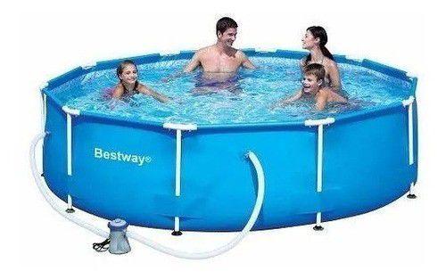 Imagem de Piscina Bestway 4678 Litros Standard com Bomba Filtro 3785 LH 220v Capa Forro Kit de Limpeza e Escada