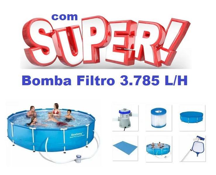 Imagem de Piscina Bestway 6473 Litros Standard com Bomba Filtro 3785 LH 110v Capa e Forro Kit de Limpeza