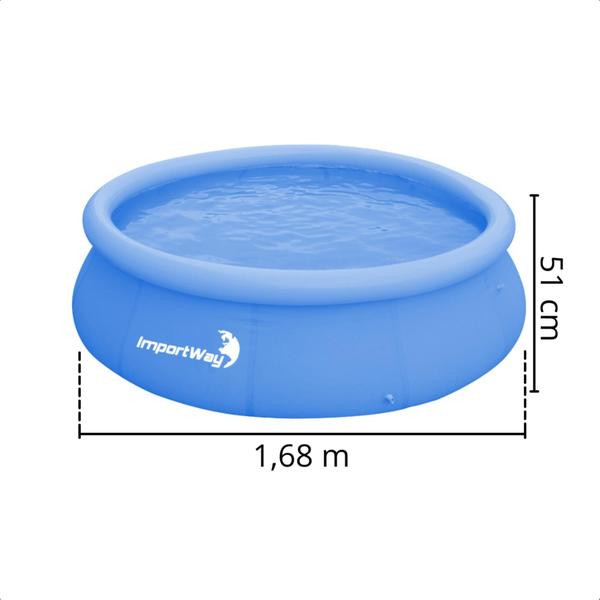 Imagem de Piscina Borda Inflável 1.000 Litros PVC 1,68 m x 51 cm Cor Azul Com Kit Reparo Importaway - IWPBI1000