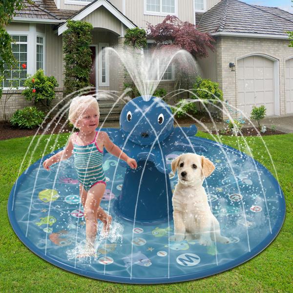 Imagem de Piscina Circular Esteira Infantil Em PVC Resistente 170cm Com Chafariz Jato D'Água Para Criança Pets