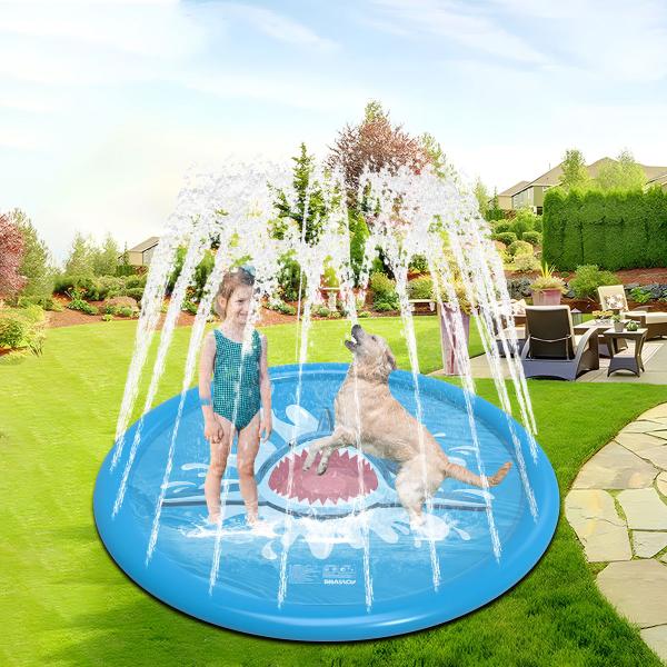 Imagem de Piscina Circular Esteira Infantil Em PVC Resistente Redonda 170cm Com Chafariz Jato D'Água Para Criança Pets