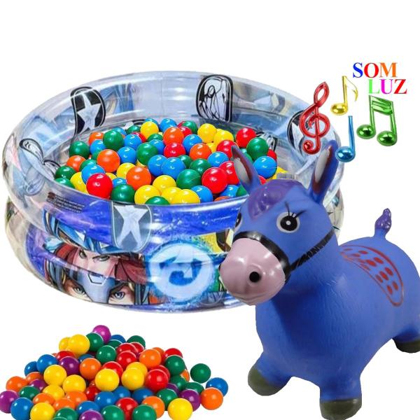 Imagem de Piscina Com Bolinhas Infantil 70 Litros Avengers Herois Azul Menino Bebe Banheira h70 Cavalinho Musical Pula Pula Upa