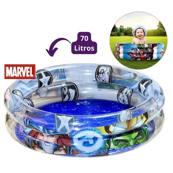 Imagem de Piscina Com Bolinhas Infantil 70 Litros Avengers Herois Azul Menino Bebe Banheira h70 Cavalinho Musical Pula Pula Upa