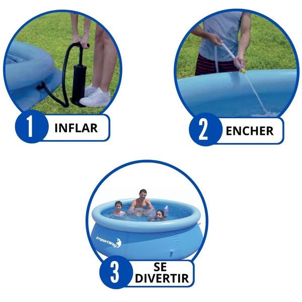 Imagem de Piscina com Borda Inflável Redonda 1000 Litros 1.68m x 51cm Azul Importway Iwpbi1000