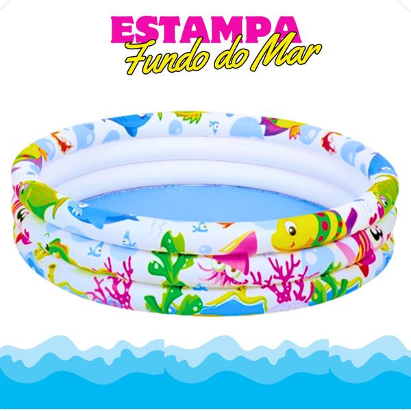 Imagem de Piscina Criança Infantil Inflável Estampada Fundo Do Mar 100 Litros+Óculos de Natação