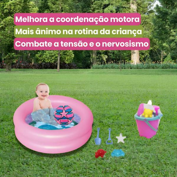 Imagem de Piscina de Bolinhas Infantil Inflável 28L com Kit Praia e Balde  Diversão Segura para Bebês e Crianças