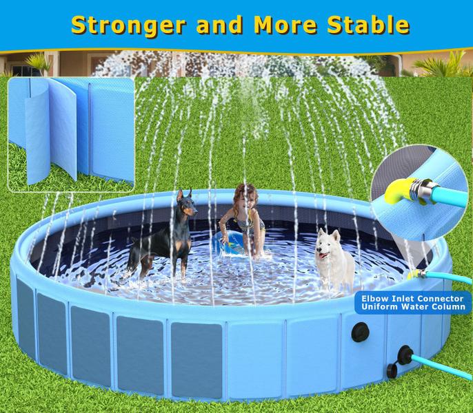 Imagem de Piscina dobrável para cães BerrysParadise 220 cm com aspersor azul