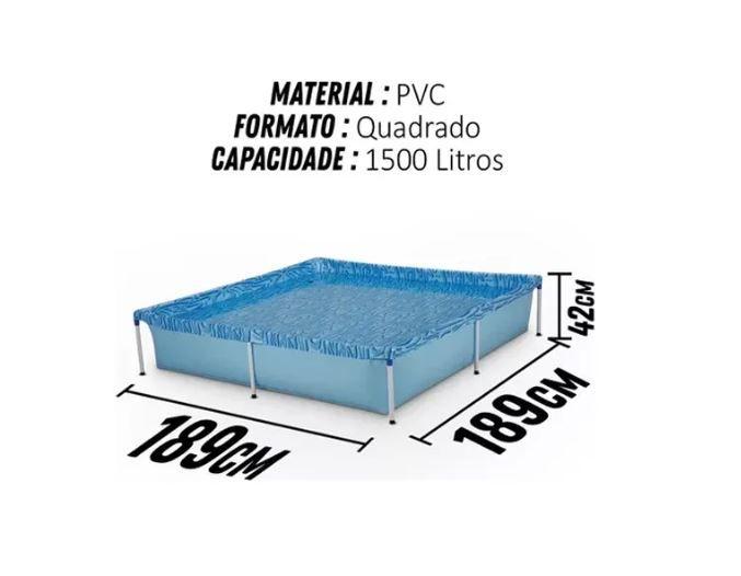 Imagem de Piscina Infantil 1500 Litros Estruturada Quadrada Lona Azul Mor