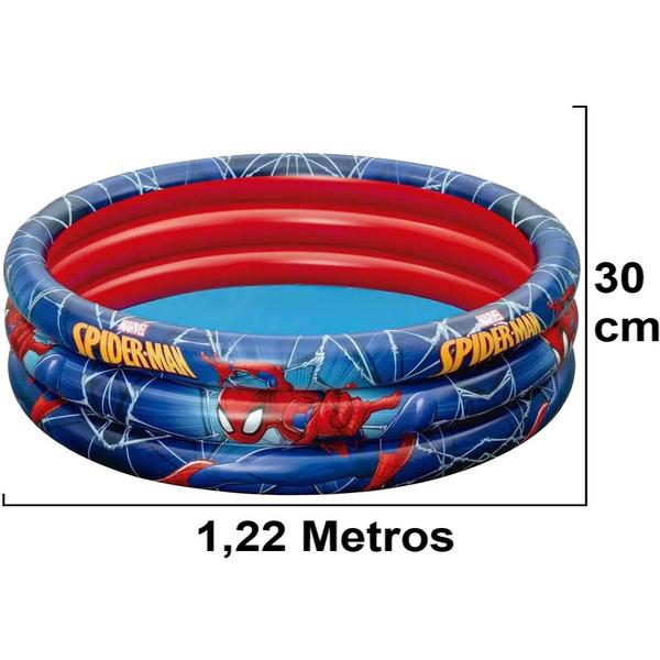 Imagem de Piscina Infantil Grande 200 Litros Homem Aranha Menino Banheira Bebe H18 Azul e Bomba