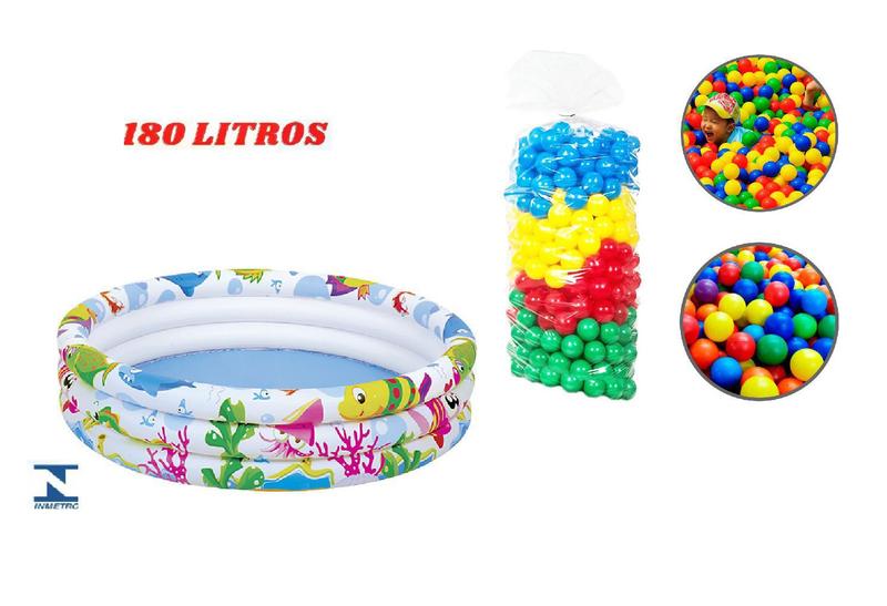 Imagem de Piscina Infantil Inflável 180 Litros estampada +100 Bolinhas