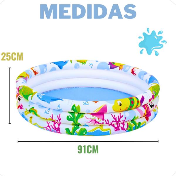 Imagem de Piscina Infantil Inflável Criança Estampa Fundo do Mar 100 Litros+Óculos de Natação Kids