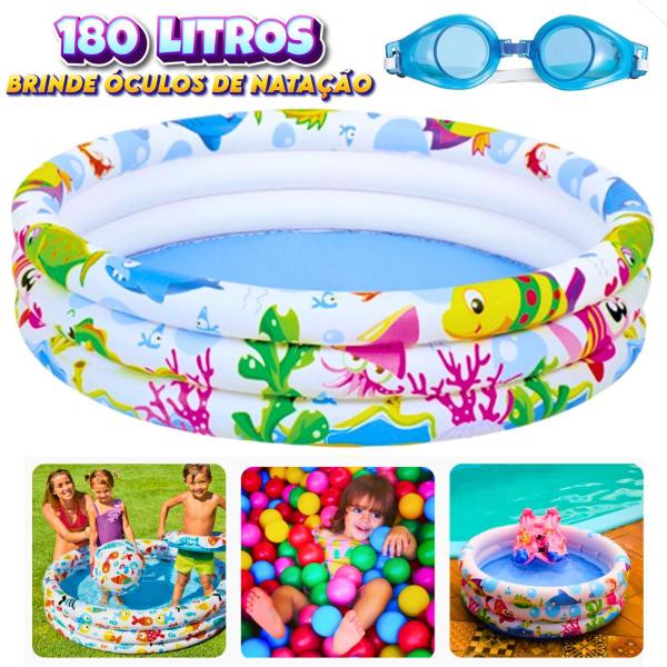 Imagem de Piscina Infantil Inflável Criança Estampa Fundo do Mar 180 Litros+Óculos de Natação Kids