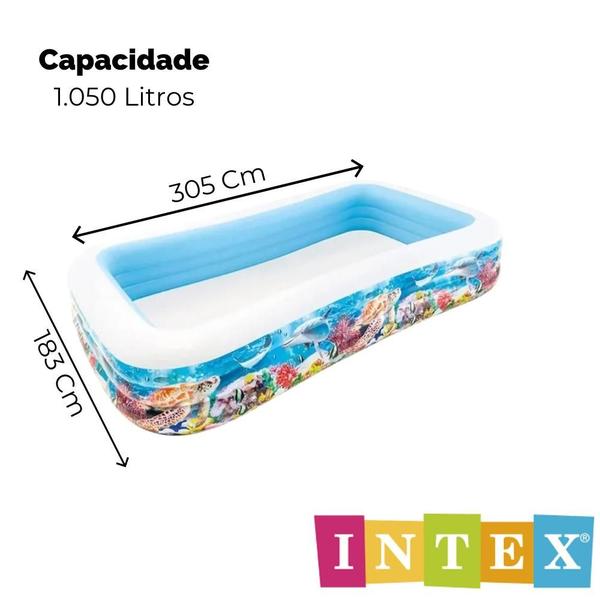 Imagem de Piscina Infantil Inflável Intex 1.050 Litros Recife Tropical Retangular Colorida