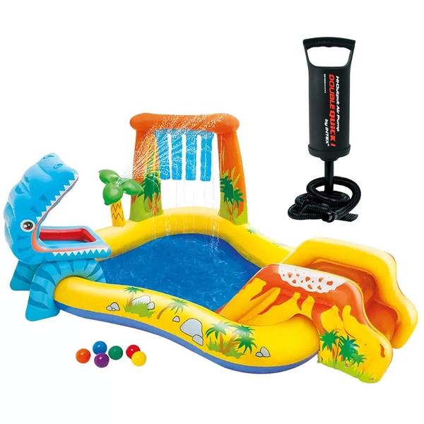 Imagem de Piscina Infantil Inflável Playground Dinossauro 310 Litros Intex Com Bomba de Ar Manual