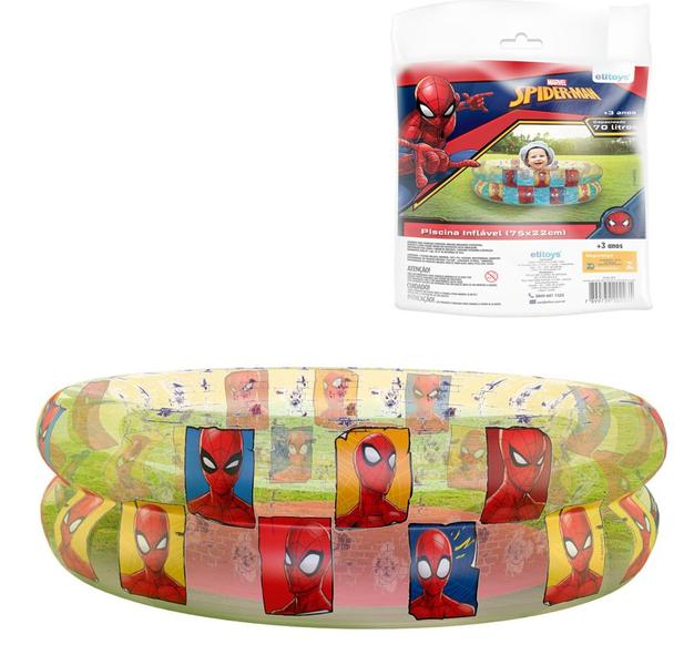 Imagem de Piscina Infantil Inflável Redonda Homem-Aranha 70L 75cm/22cm SEM Caixa Presente Criança Filhos Verão