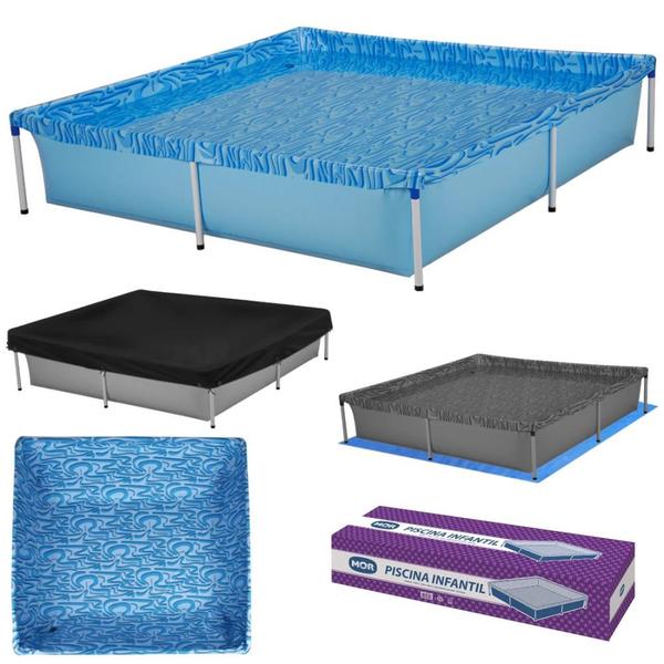 Imagem de Piscina Infantil Mor Quadrada Ferro 1500l com Capa e Forro  Kit 