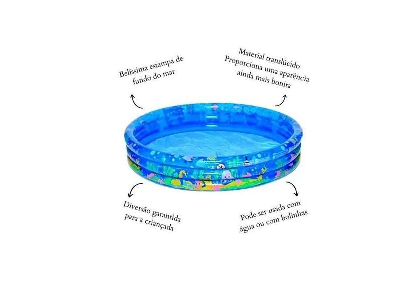 Imagem de Piscina Infantil Reforçada Inflável 88,5L Redonda Fundo Mar