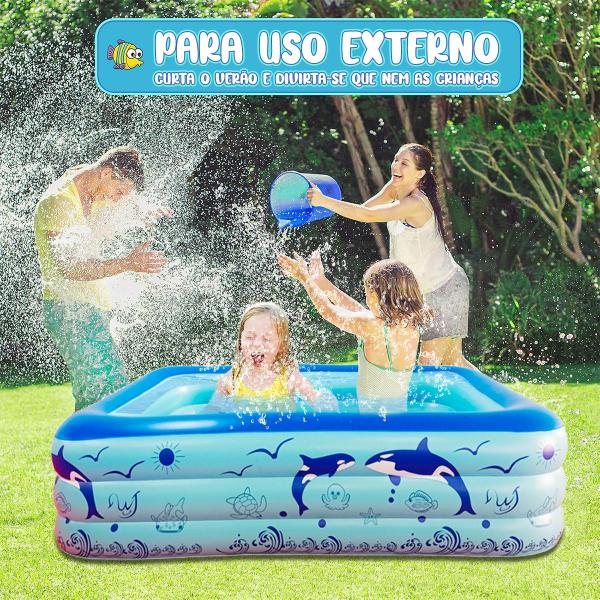 Imagem de Piscina Infantil Retangular 300 Litros P/ Crianças e Pets Em PVC Resistente