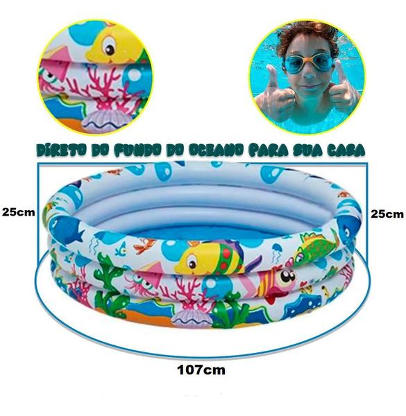 Imagem de Piscina Inflável 3 Anéis 180 Litros 107x25cm Fundo Do Mar - Wellmix 