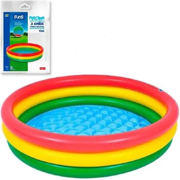 Imagem de Piscina Inflável 3 Anéis Fundo Inflável 126 Litros 100x22cm - Wellmix 