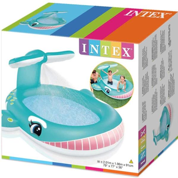 Imagem de Piscina inflável baleia gigante intex com spray 200l 201x196x91cm + bomba elétrica