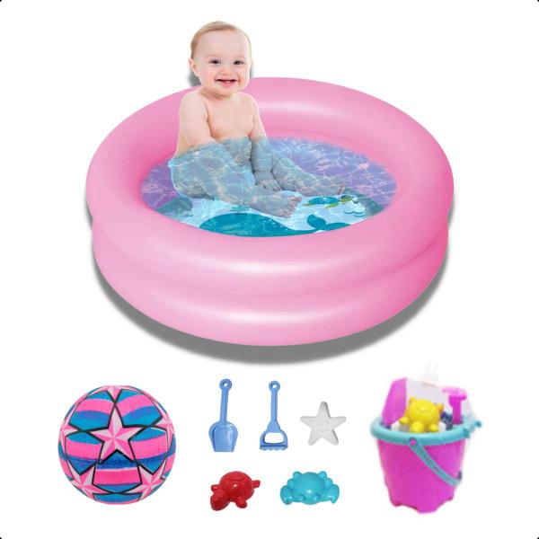 Imagem de Piscina Inflável Bebe 28L Kit Praia Balde Bola Infantil 