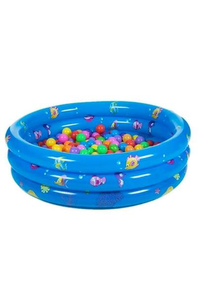 Imagem de Piscina inflável de plástico para bebês, 3 anéis, 120 cm, azul claro