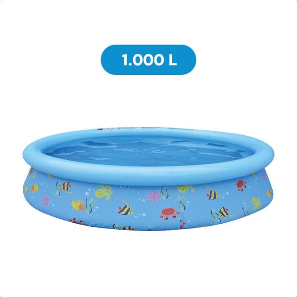 Imagem de Piscina Inflável Infantil 1.000 Litros Estampa Divertida PVC 1,68 M x 51 cm Cor Azul Com Kit Reparo BEL - 100033