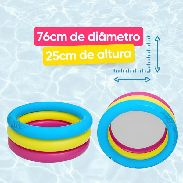 Imagem de Piscina Inflável Infantil 3 Anéis 88 L Bolinhas Coloridas