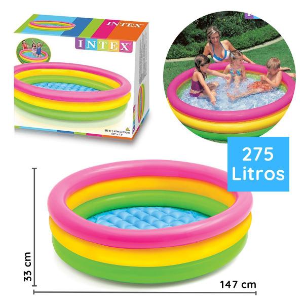 Imagem de Piscina Inflável Infantil 3 Anéis Colorida 275 Litros Intex