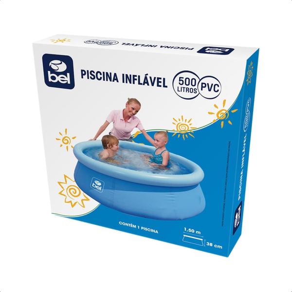 Piscina Inflável Infantil 500 Litros PVC 1,50 m x 38 cm Cor Azul Com Kit Reparo BEL - 50000 Imagem de Piscina Inflável Infantil 500 Litros PVC 1,50 m x 38 cm Cor Azul Com Kit Reparo BEL - 50000